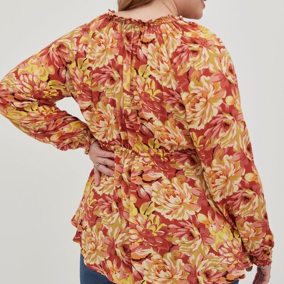 3X Plus Size Torrid Rayon Crepe Tie Waist Peasant Top blouse shirt womens - Picture 3 of 4